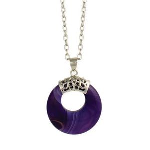 Amethyst & Silvertone Disk Pendant Necklace